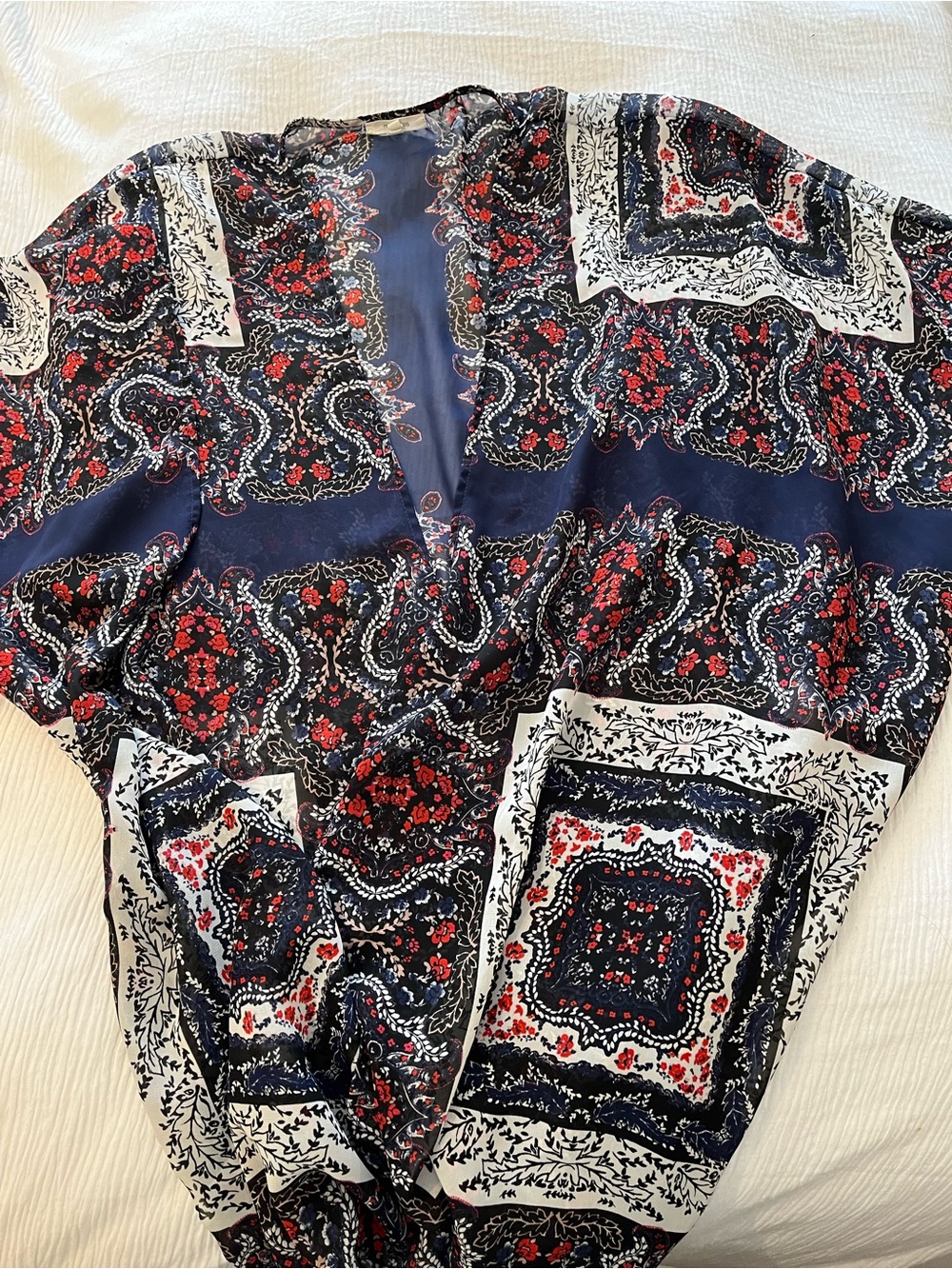 Navy Paisley Women’s Sheer Summer Tunic with Red Accents